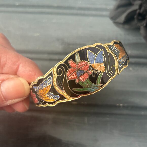 Black Cloisonne Cuff Bracelet - Picture 1 of 10